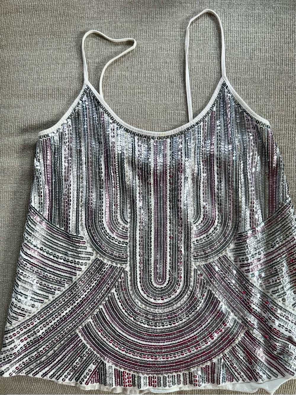Express Silver and Pink Sequin Strappy Cami